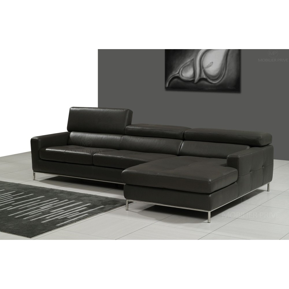 Canapé d'angle en cuir italien 4/5 places YVANA, noir, angle droit Canapé d'angle en cuir italien 4/5 places YVANA, noir, angle droit