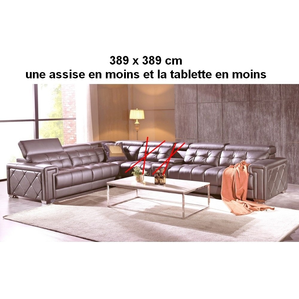 Canapé d'angle en cuir de buffle italien de luxe, PRESTIGIA, chocolat, sur mesure personnalisé, une assise en mopins et la table