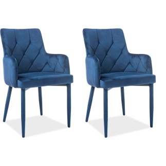 Lot de 2 chaises RICA en tissu velours de qualité, couleur bleu