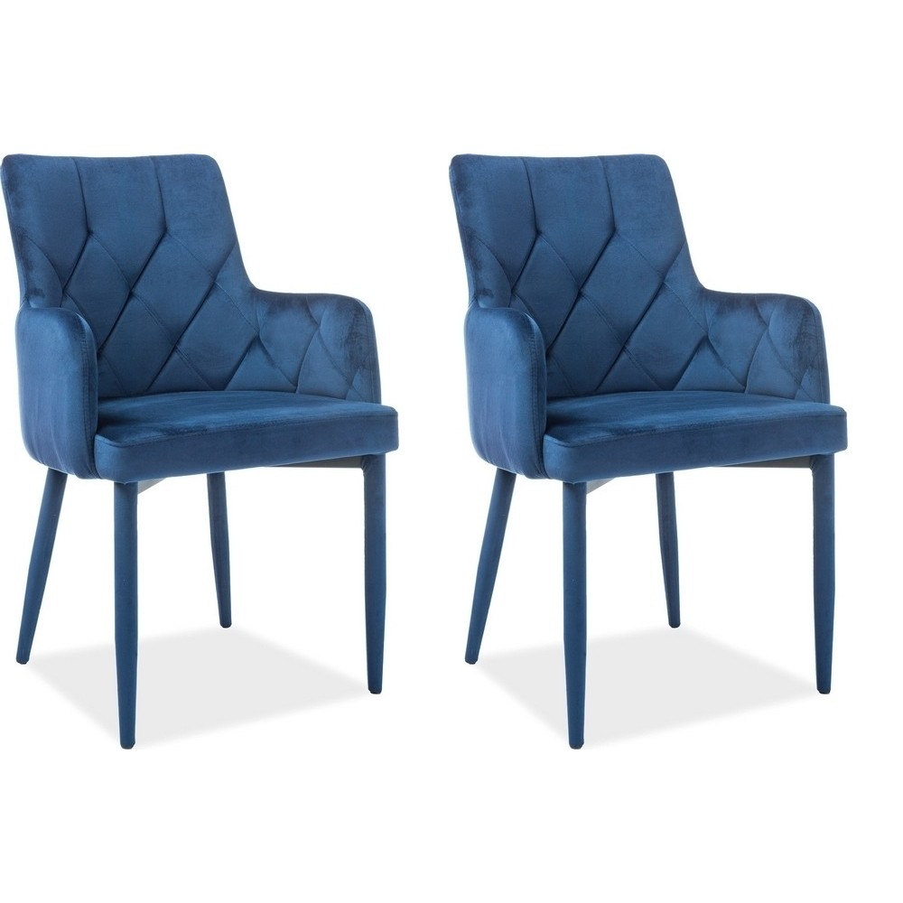 Lot de 2 chaises RICA en tissu velours de qualité, couleur bleu, Bleu foncé Lot de 2 chaises RICA en tissu velours de qualité, couleur bleu, Bleu foncé