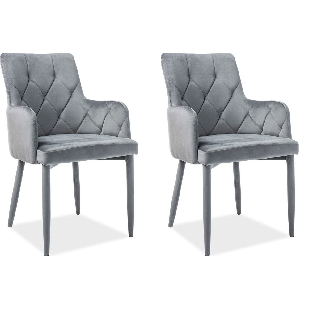 Lot de 2 chaises RICA en tissu velours de qualité, couleur gris Lot de 2 chaises RICA en tissu velours de qualité, couleur gris