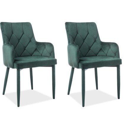 Lot de 2 chaises RICA en tissu velours de qualité, couleur vert