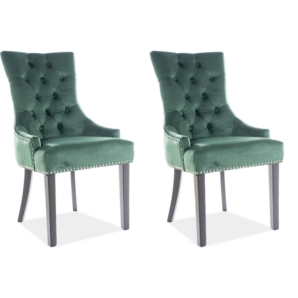 Lot de 2 chaises EDWIN tissu velours de qualité, couleur vert, Vert foncé Lot de 2 chaises EDWIN tissu velours de qualité, couleur vert, Vert foncé