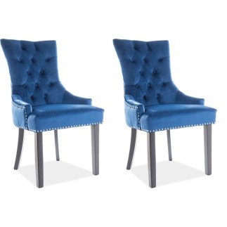 Lot de 2 chaises EDWIN tissu velours de qualité, couleur bleu