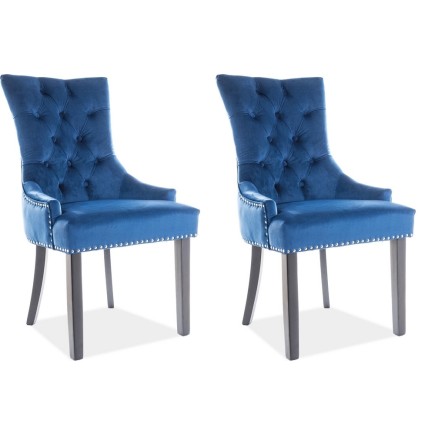 Lot de 2 chaises EDWIN tissu velours de qualité, couleur bleu
