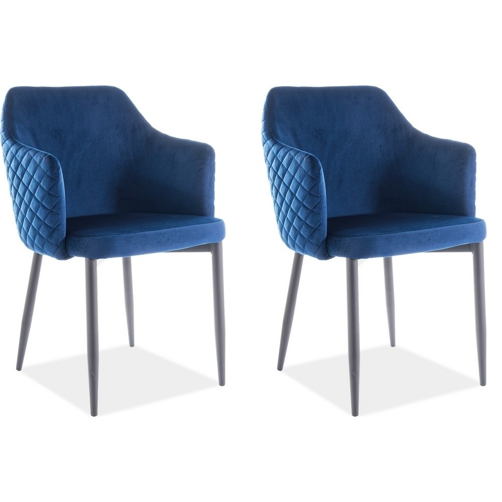 Lot de 2 chaises ASTEN en tissu velours de qualité, couleur bleu Lot de 2 chaises ASTEN en tissu velours de qualité, couleur bleu