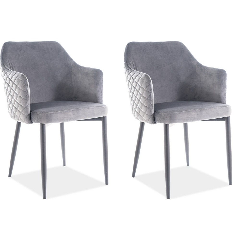 Lot de 2 chaises ASTEN en tissu velours de qualité, couleur gris Lot de 2 chaises ASTEN en tissu velours de qualité, couleur gris