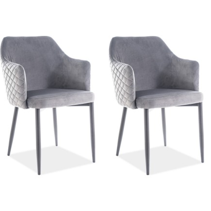 Lot de 2 chaises ASTEN en tissu velours de qualité, couleur gris