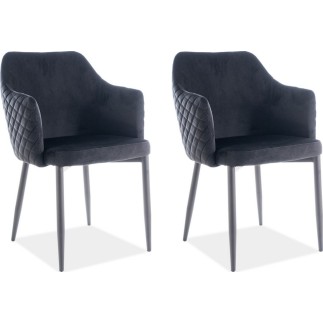 Lot de 2 chaises ASTEN en tissu velours de qualité, couleur noir
