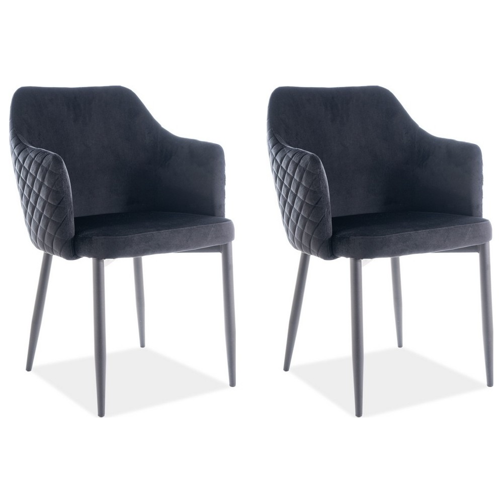 Lot de 2 chaises ASTEN en tissu velours de qualité, couleur noir Lot de 2 chaises ASTEN en tissu velours de qualité, couleur noir