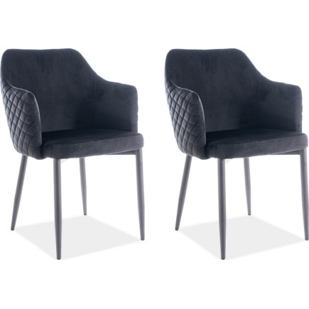 Lot de 2 chaises ASTEN en tissu velours de qualité, couleur noir