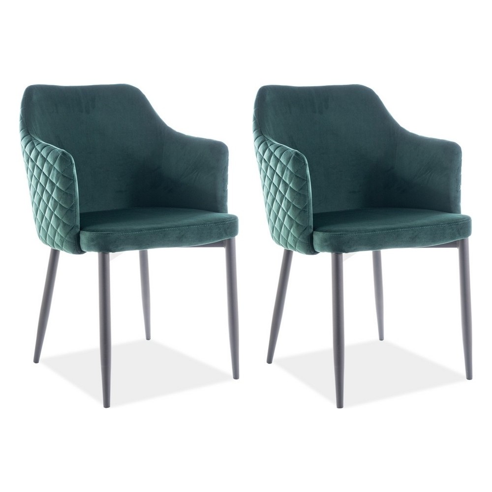 Lot de 2 chaises ASTEN en tissu velours de qualité, couleur vert Lot de 2 chaises ASTEN en tissu velours de qualité, couleur vert