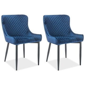 Lot de 2 chaises COLB en tissu velours de qualité, couleur bleu