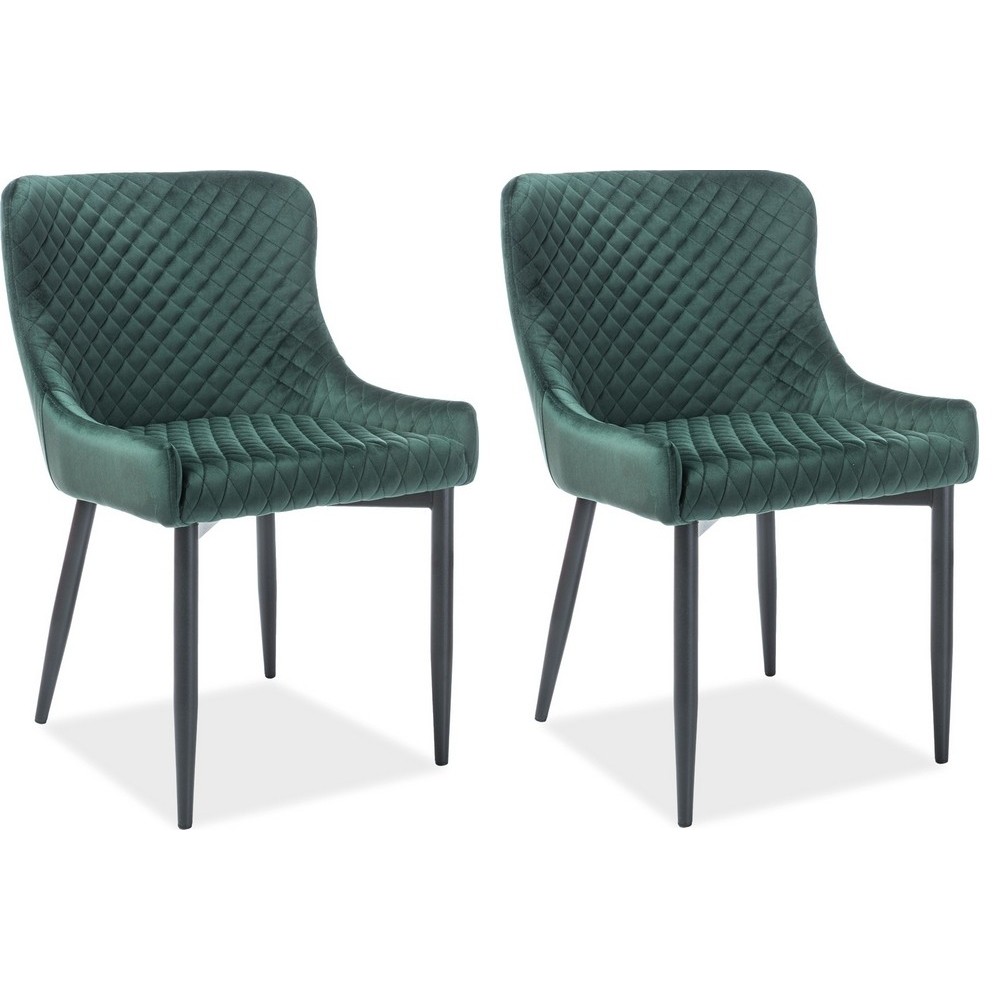 Lot de 2 chaises COLB en tissu velours de qualité, couleur vert Lot de 2 chaises COLB en tissu velours de qualité, couleur vert