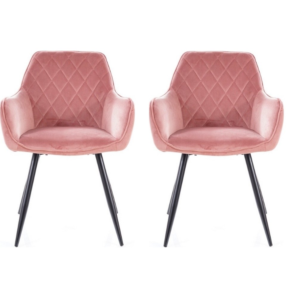 Lot de 2 chaises LINA en tissu velours de qualité, couleur rose vintage Lot de 2 chaises LINA en tissu velours de qualité, couleur rose vintage