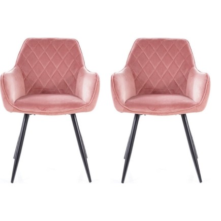 Lot de 2 chaises LINA en tissu velours de qualité, couleur rose vintage
