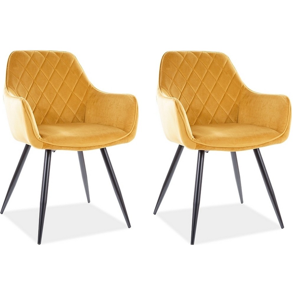 Lot de 2 chaises LINA en tissu velours de qualité, couleur curry Lot de 2 chaises LINA en tissu velours de qualité, couleur curry