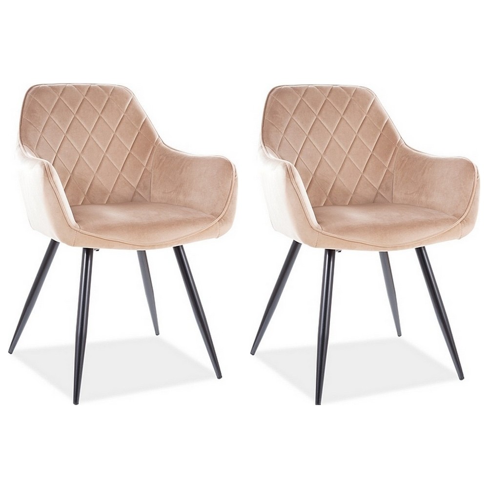 Lot de 2 chaises LINA en tissu velours de qualité, couleur beige Lot de 2 chaises LINA en tissu velours de qualité, couleur beige