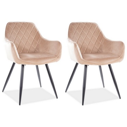 Lot de 2 chaises LINA en tissu velours de qualité, couleur beige
