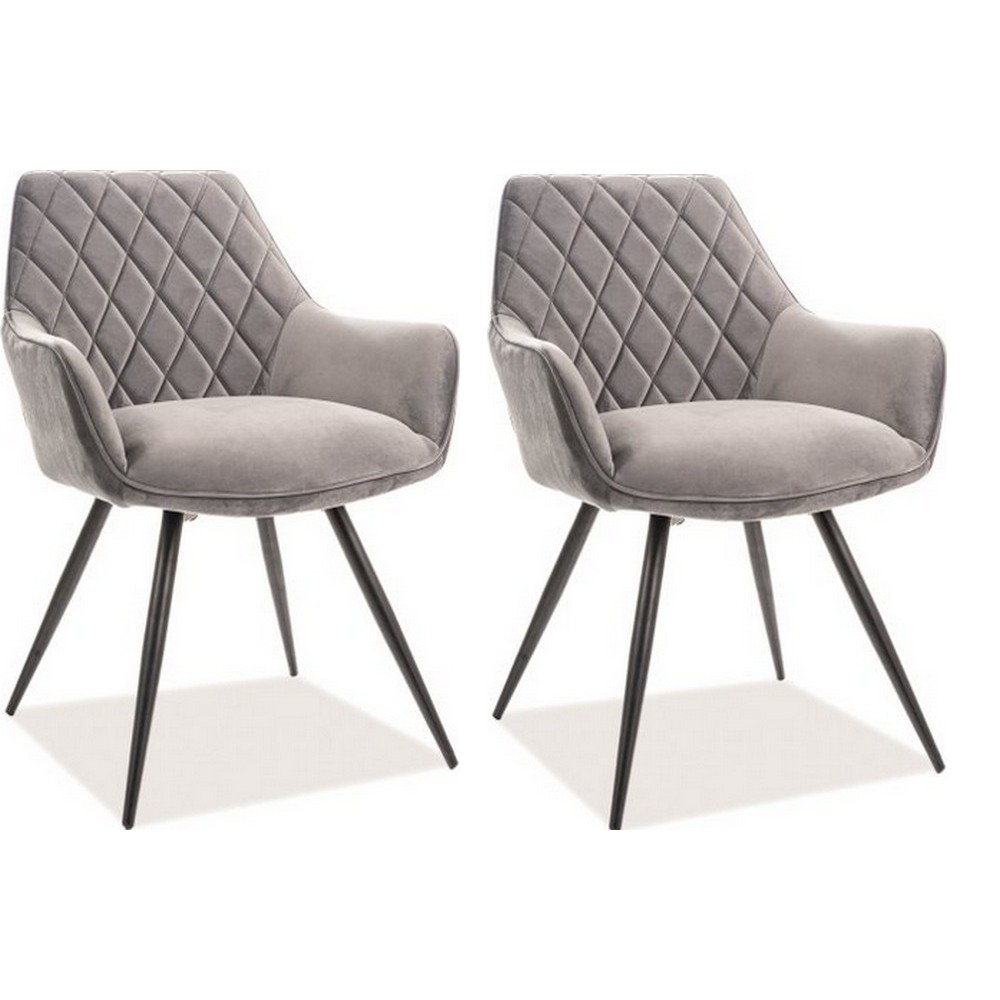 Lot de 2 chaises LINA en tissu velours de qualité, couleur gris Lot de 2 chaises LINA en tissu velours de qualité, couleur gris