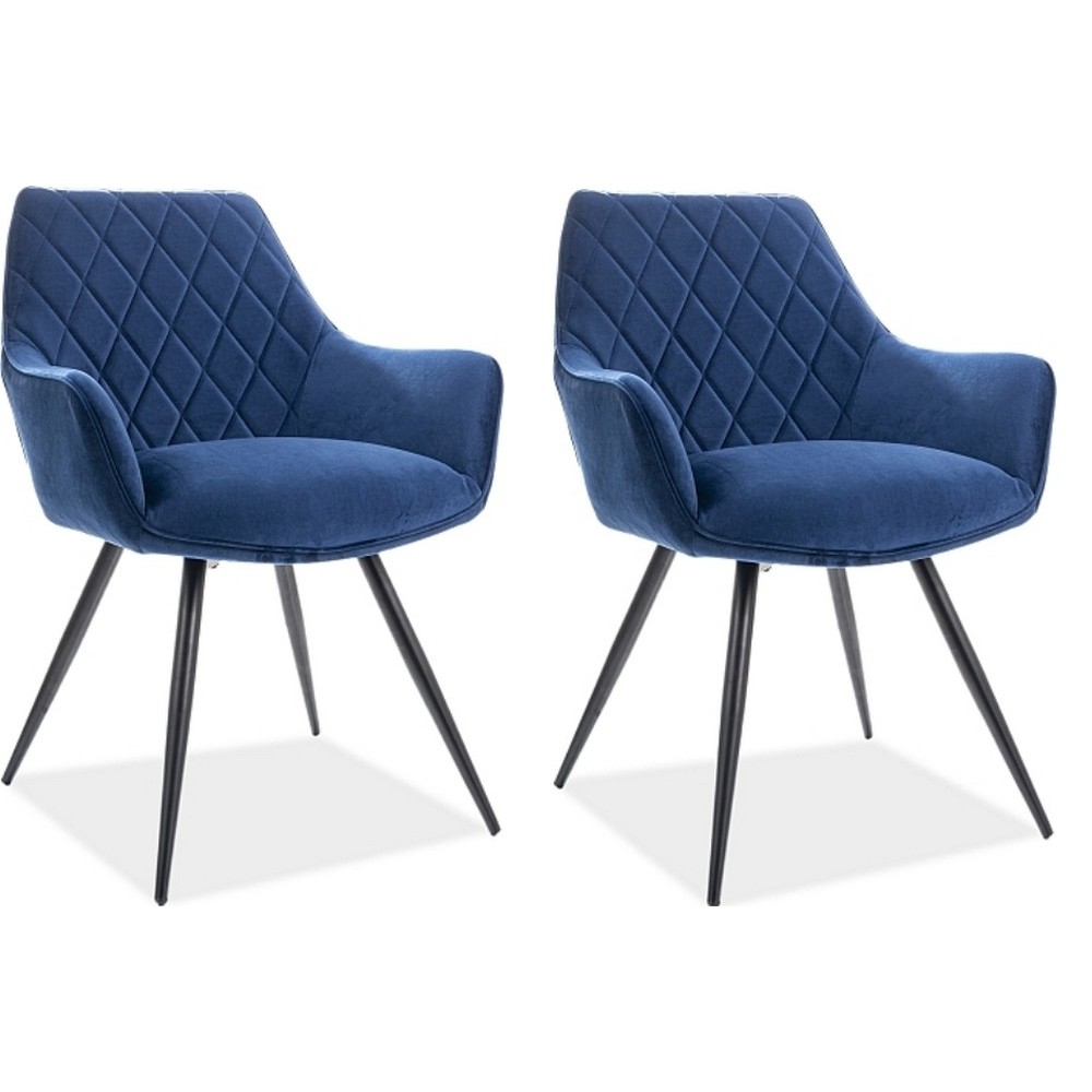 Lot de 2 chaises LINA en tissu velours de qualité, couleur bleu Lot de 2 chaises LINA en tissu velours de qualité, couleur bleu