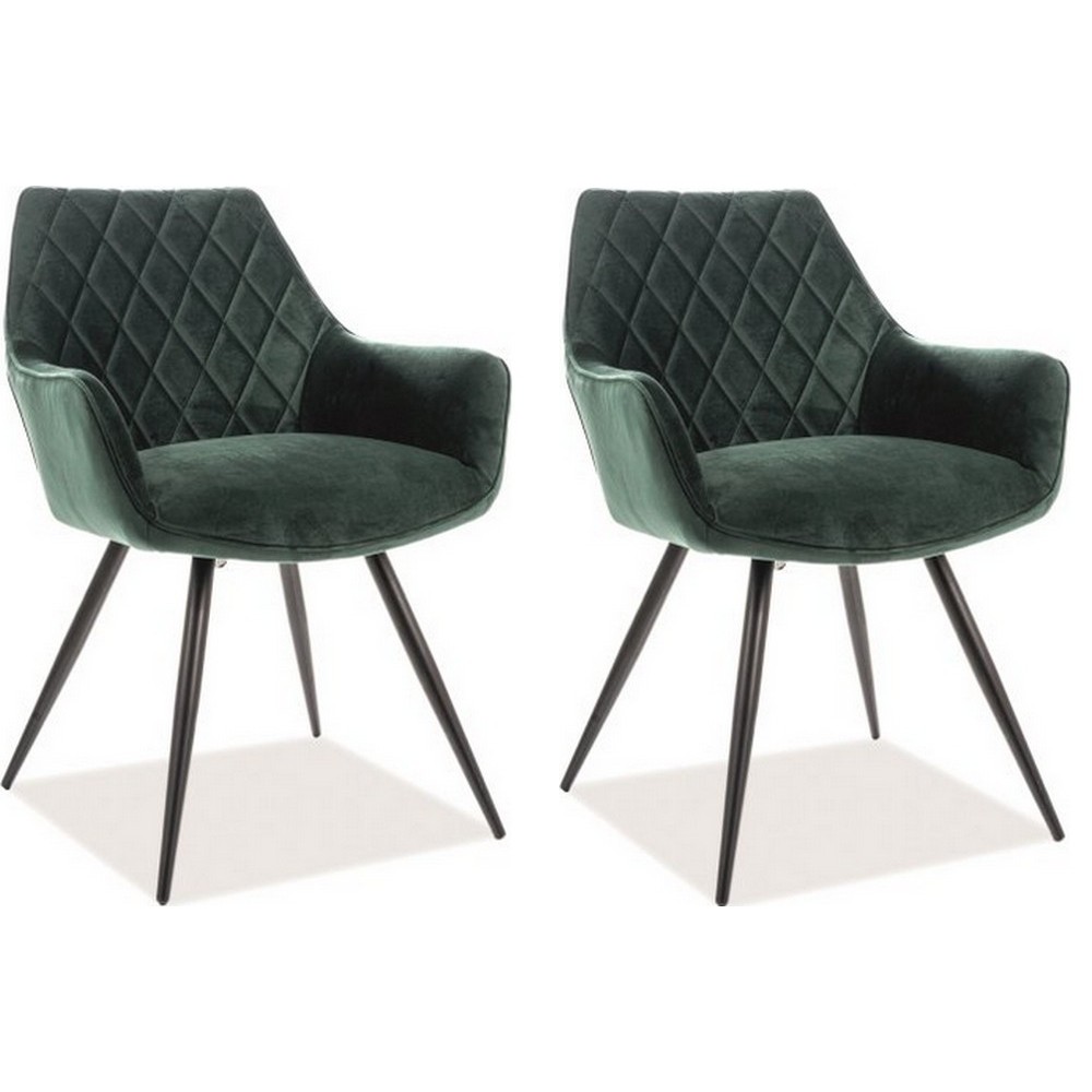 Lot de 2 chaises LINA en tissu velours de qualité, couleur vert Lot de 2 chaises LINA en tissu velours de qualité, couleur vert