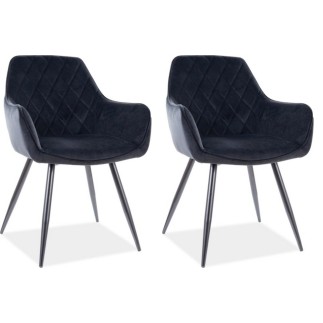 Lot de 2 chaises LINA en tissu velours de qualité, couleur noir