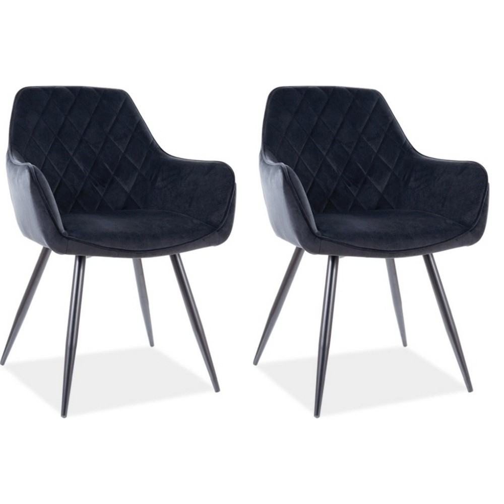 Lot de 2 chaises LINA en tissu velours de qualité, couleur noir Lot de 2 chaises LINA en tissu velours de qualité, couleur noir