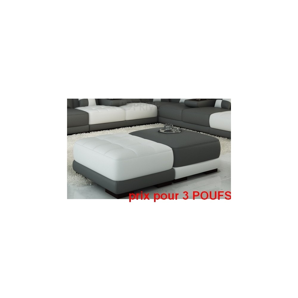 Ensemble de 3 poufs en cuir italien ELIXIR, gris foncé et blanc Ensemble de 3 poufs en cuir italien ELIXIR, gris foncé et blanc