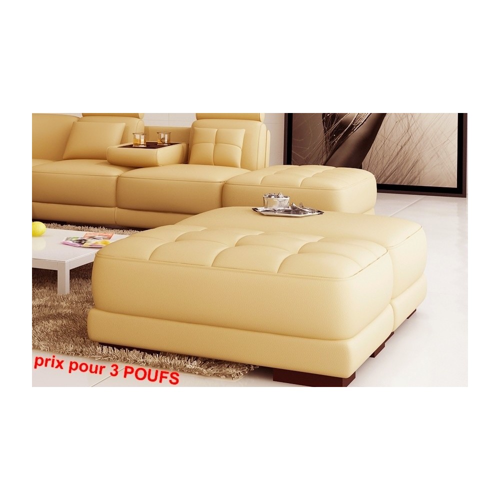 Ensemble de 3 poufs en cuir italien ELIXIR, beige Ensemble de 3 poufs en cuir italien ELIXIR, beige