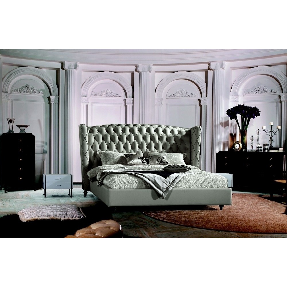 Lit design de luxe PRINCESSE, avec sommier à lattes, gris clair, 140x190 Lit design de luxe PRINCESSE, avec sommier à lattes, gris clair, 140x190