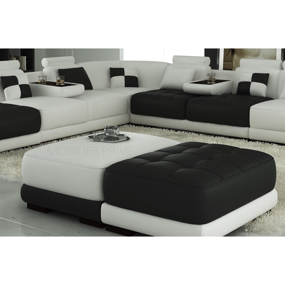 Ensemble de 3 poufs en cuir italien ELIXIR, blanc et noir Ensemble de 3 poufs en cuir italien ELIXIR, blanc et noir
