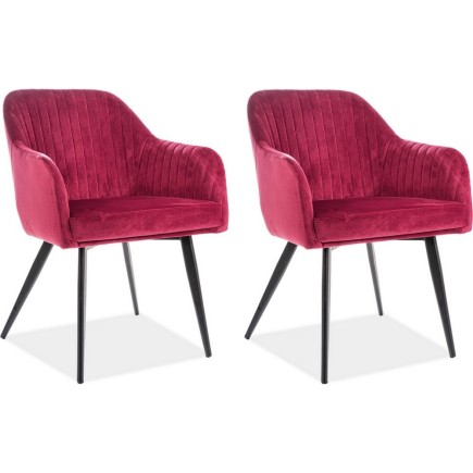 Lot de 2 chaises ELIOS en tissu velours de qualité, couleur bordeaux