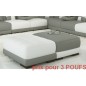 Ensemble de 3 poufs en cuir italien ELIXIR, gris clair et blanc