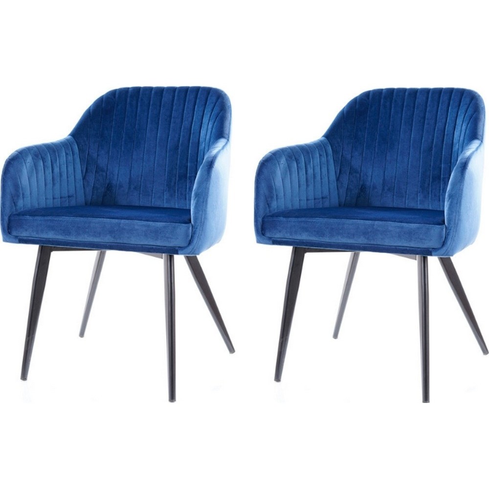 Lot de 2 chaises ELIOS en tissu velours de qualité, couleur bleu Lot de 2 chaises ELIOS en tissu velours de qualité, couleur bleu