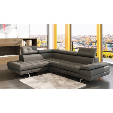 Canapé d'angle en cuir italien 6 places MODA, gris foncé