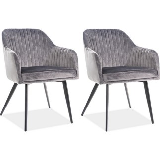 Lot de 2 chaises ELIOS en tissu velours de qualité, couleur gris