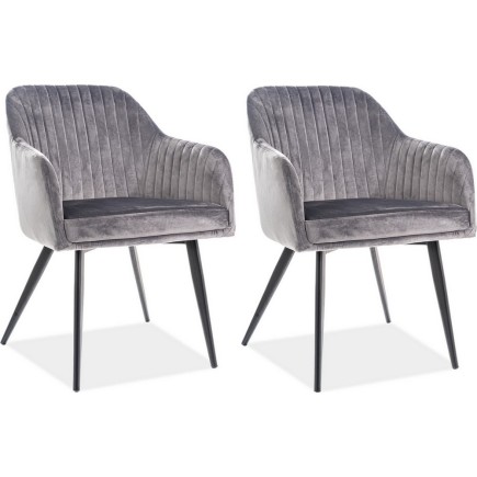 Lot de 2 chaises ELIOS en tissu velours de qualité, couleur gris