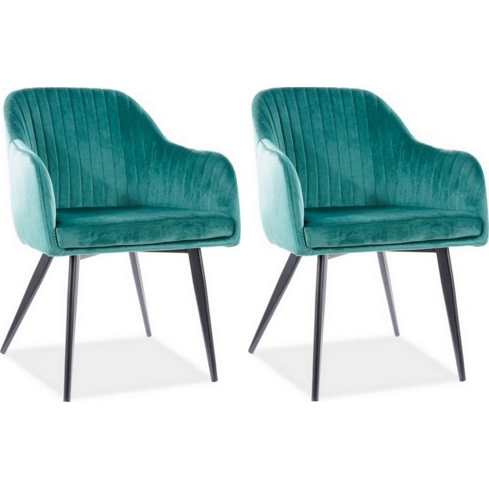 Lot de 2 chaises ELIOS en tissu velours de qualité, couleur vert Lot de 2 chaises ELIOS en tissu velours de qualité, couleur vert