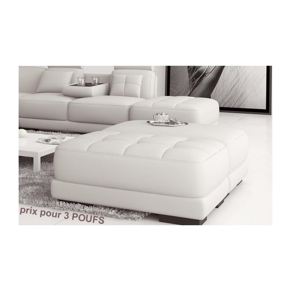 Ensemble de 3 poufs en cuir italien ELIXIR, blanc uni Ensemble de 3 poufs en cuir italien ELIXIR, blanc uni
