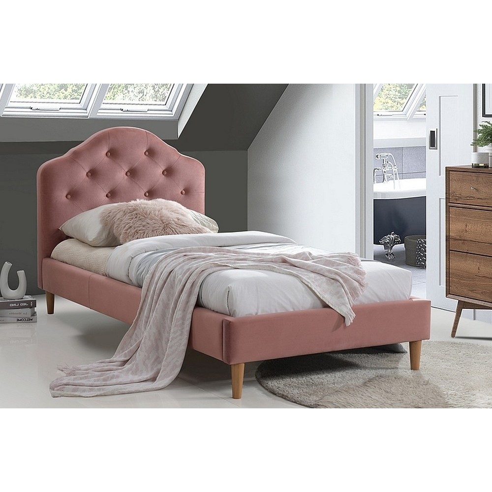 Lit en tissu de qualité CHANIA, rose, 90x200, Rose pale Lit en tissu de qualité CHANIA, rose, 90x200, Rose pale