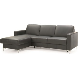 - Canapé d'angle convertible en 100% tout cuir italien de luxe 4/5 places BASEL, noir, angle gauche