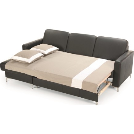 - Canapé d'angle convertible en 100% tout cuir italien de luxe 4/5 places BASEL, noir, angle gauche
