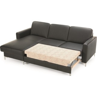 - Canapé d'angle convertible en 100% tout cuir italien de luxe 4/5 places BASEL, noir, angle gauche