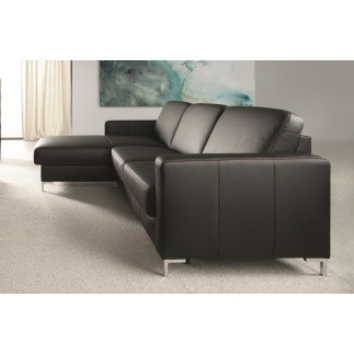 - Canapé d'angle convertible en 100% tout cuir italien de luxe 4/5 places BASEL, noir, angle gauche
