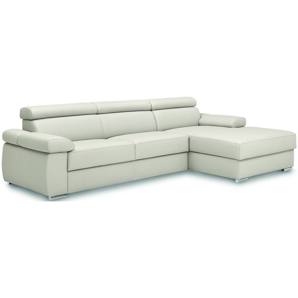 Canapé d'angle convertible en 100% tout cuir italien de luxe 5 places ZOLA, blanc cassé, angle droit