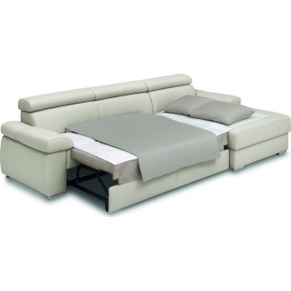 Canapé d'angle convertible en 100% tout cuir italien de luxe 5 places ZOLA, blanc cassé, angle droit