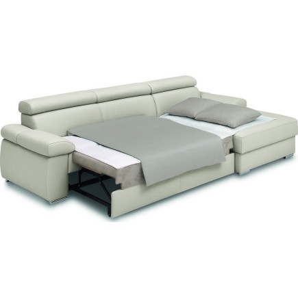 Canapé d'angle convertible en 100% tout cuir italien de luxe 5 places ZOLA, blanc cassé, angle droit