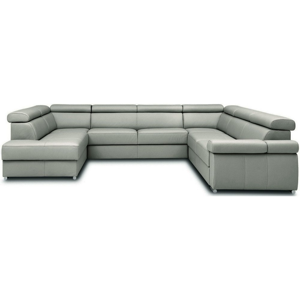 Canapé d'angle convertible en 100% tout cuir italien de luxe 7/8 places ZOXANE, gris clair, angle droit Canapé d'angle convertible en 100% tout cuir italien de luxe 7/8 places ZOXANE, gris clair, angle droit