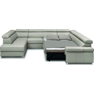 Canapé d'angle convertible en 100% tout cuir italien de luxe 7/8 places ZOXANE, gris clair, angle droit